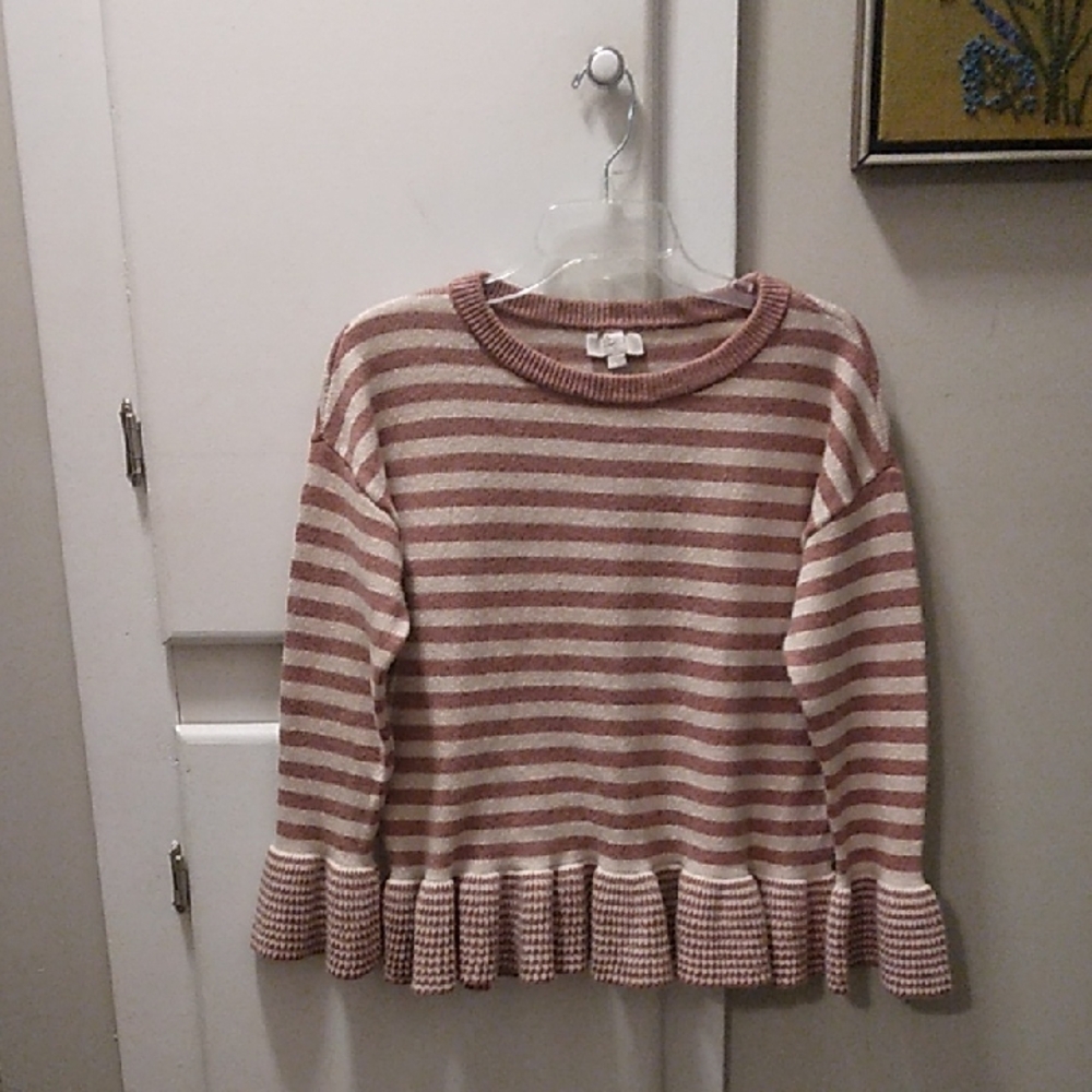 LOFT Brown and Cream Knit Sweater